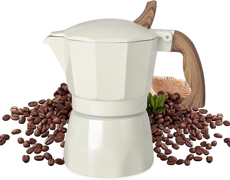Warmthmaster Moka Pot Aluminium Stovetop Espresso Maker Italian Coffee Maker with Cool Touch Handle (White, 6 Cup) - Image 1